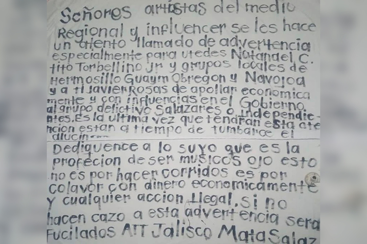 Amenazan de muerte a Natanael Cano y otros cantantes de Sonora